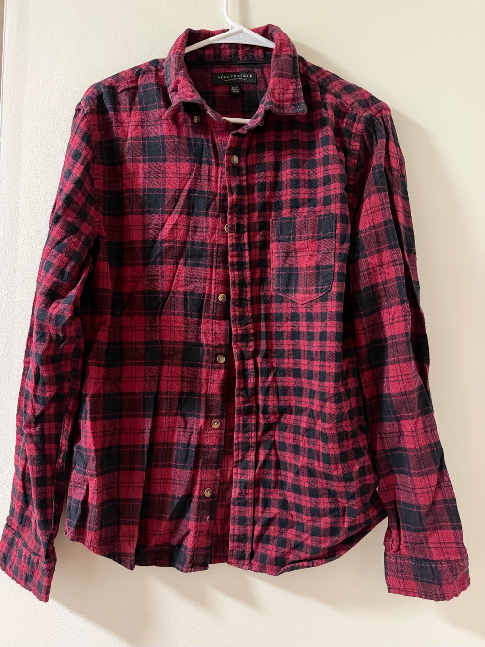 Aeropostale Red and Black Plaid Button-Up Shirt - Men